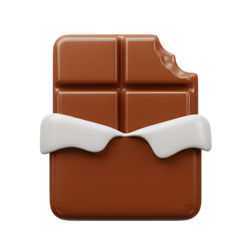 A Delicious Bitten Milk Chocolate Bar with Creamy Drizzle 3D Render png