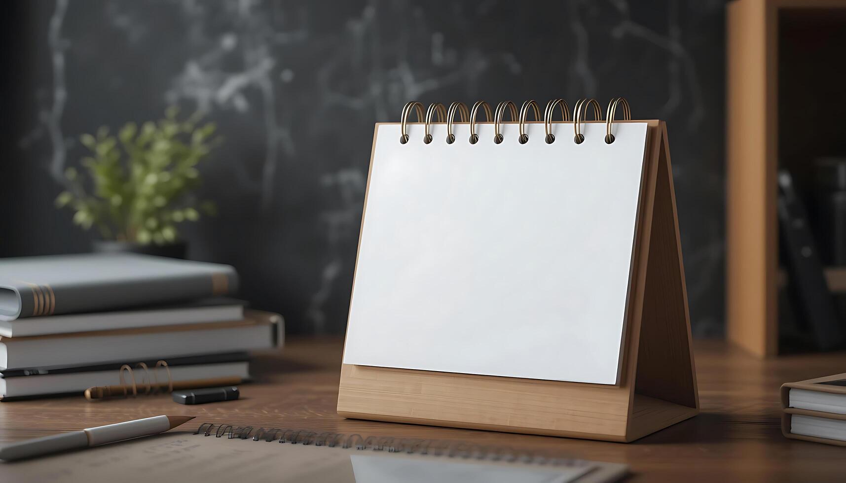 Desk calendar mockup blank on table. Blank paper desk spiral calendar. business planning and corporate design concept. photo