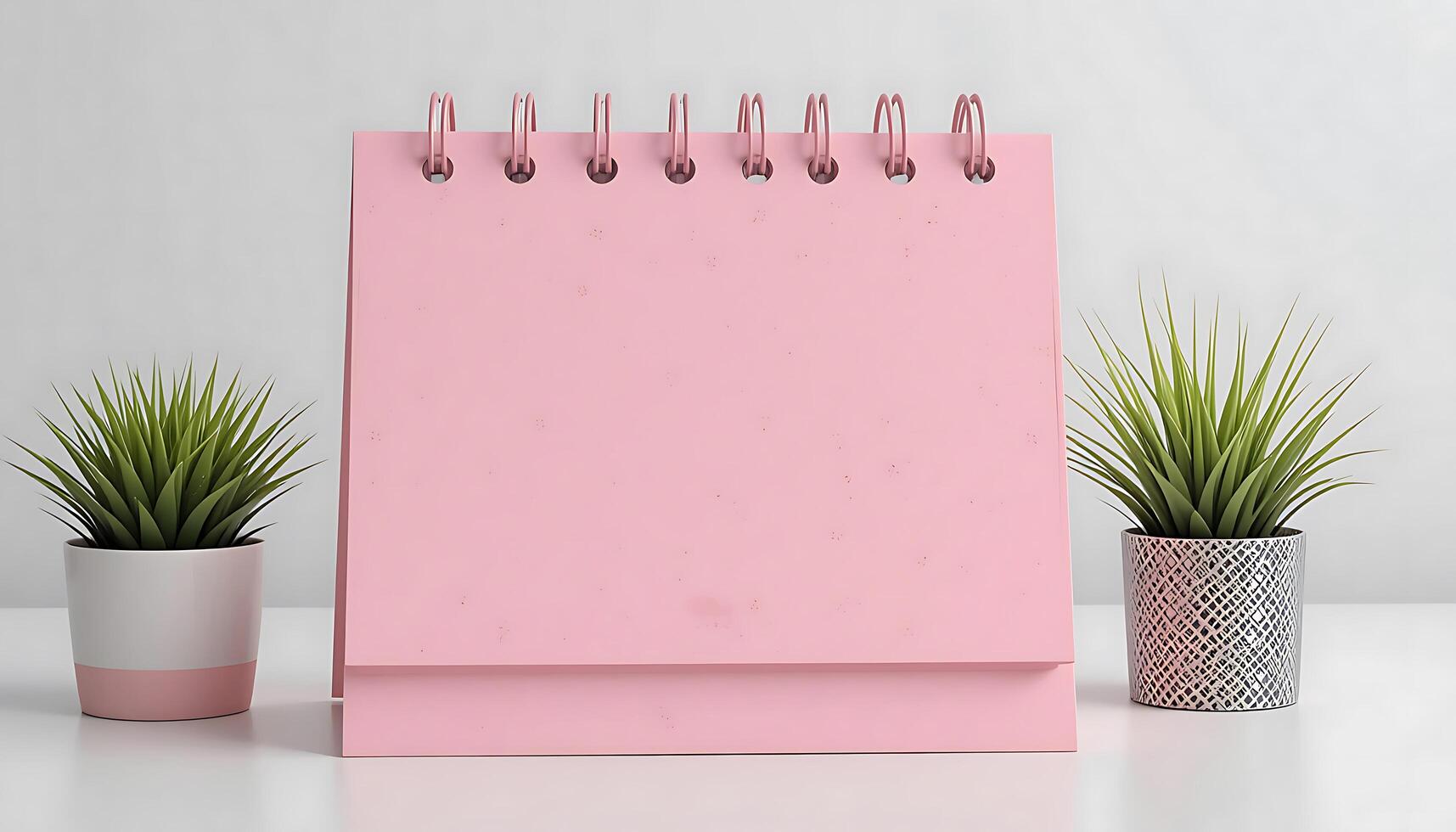 Desk calendar mockup blank on table. Blank paper desk spiral calendar. business planning and corporate design concept. pink calendar mockup blank. photo