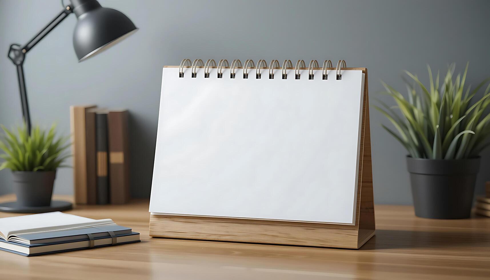 Desk calendar mockup blank on table. Blank paper desk spiral calendar. business planning and corporate design photo