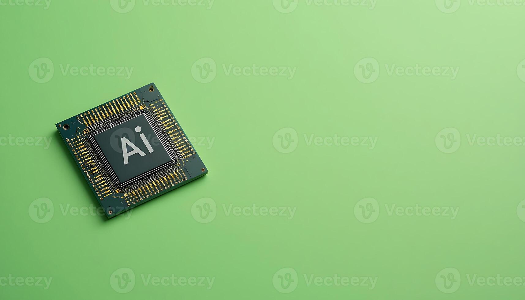 Futuristic AI chip on green background. cpu. artificial intelligence chip, AI Technology, AI Hardware, machine learning. advanced computing technology. digital innovation, high-performance processing photo