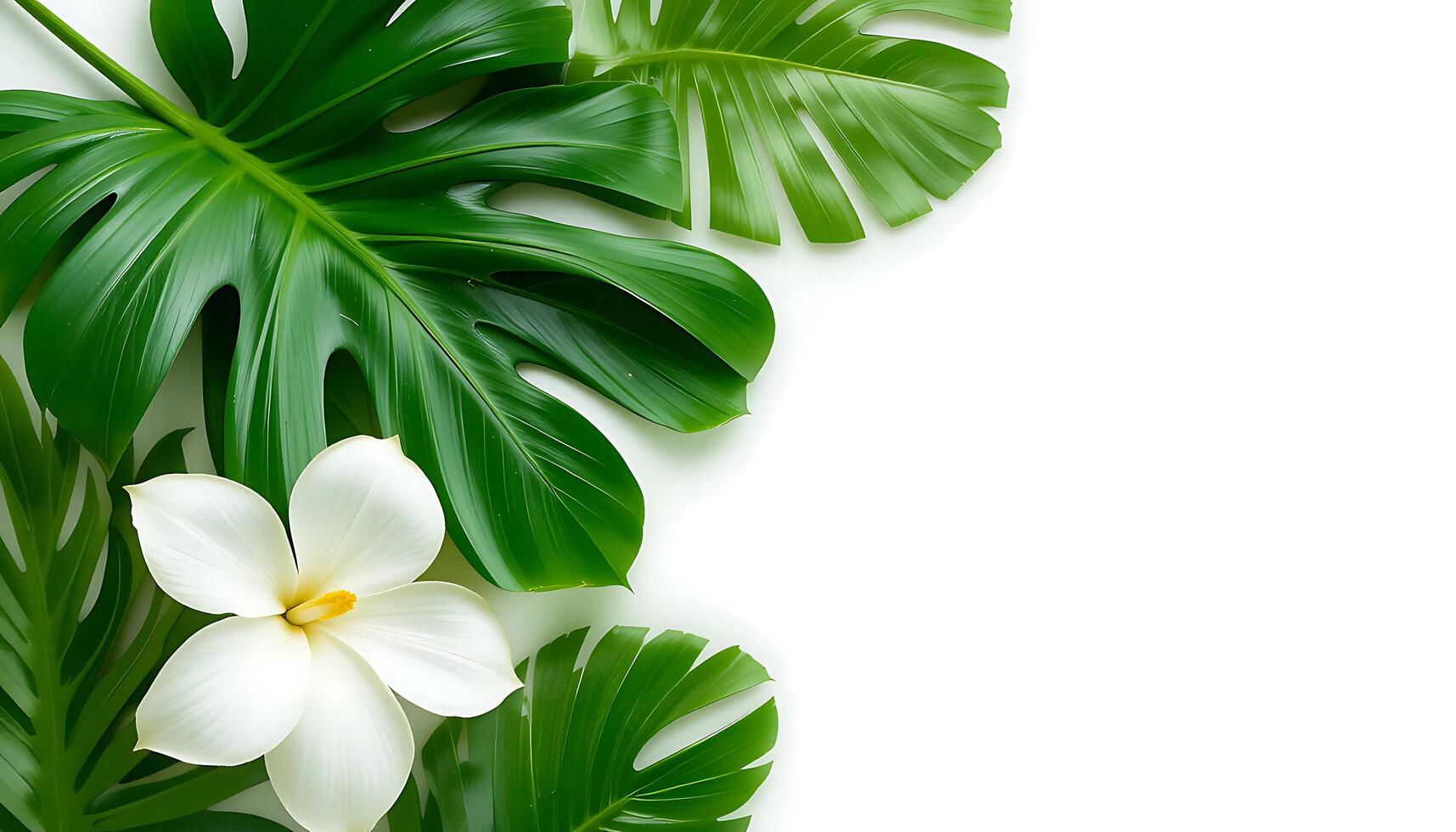 Tropical Leaves on white background. A tropical palm leaf pattern, perfect for enhancing summer-themed designs. Tropical summer. Nature background. green leaves background. wallpaper. photo