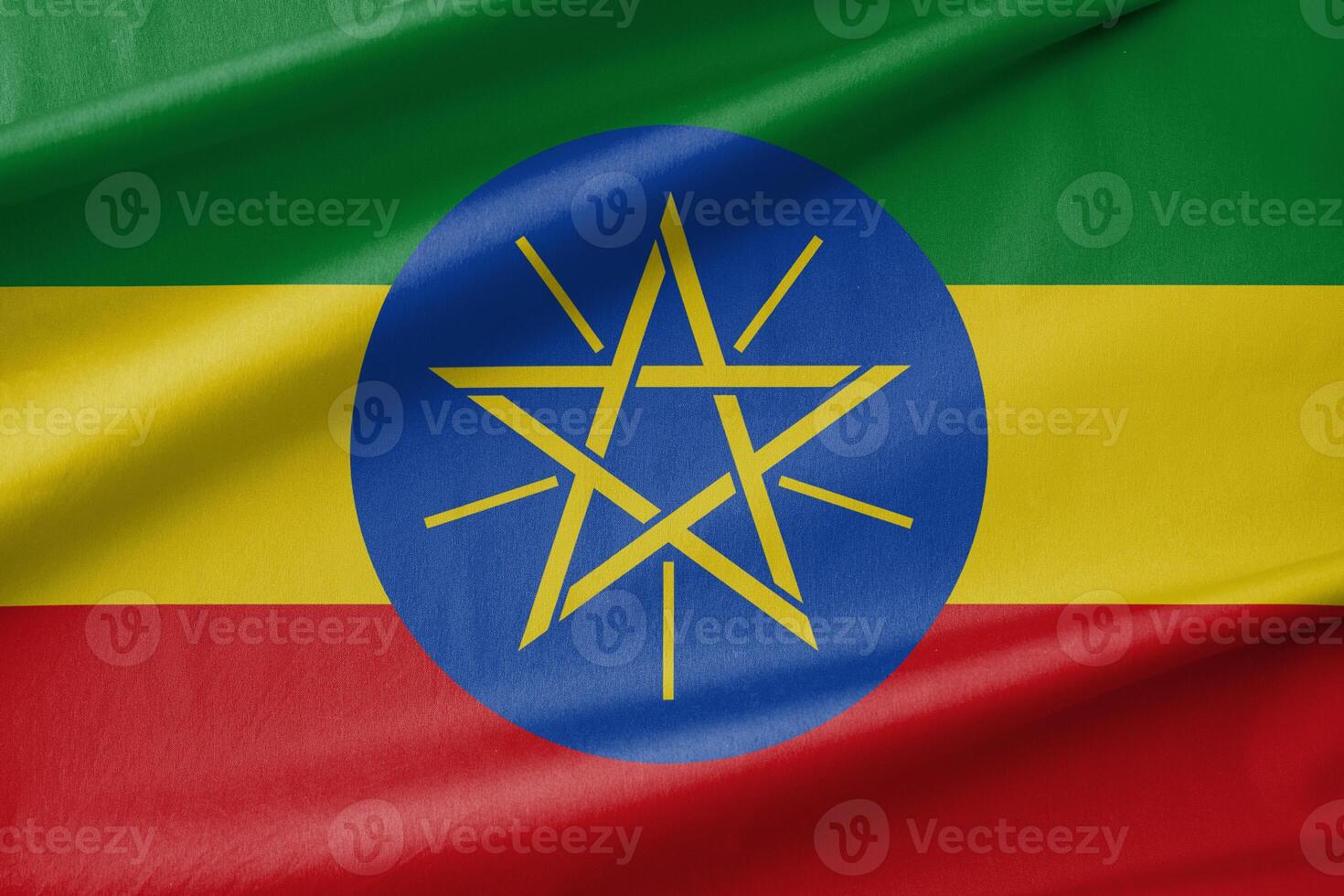 Ethiopia National Flag Waving in the Wind photo