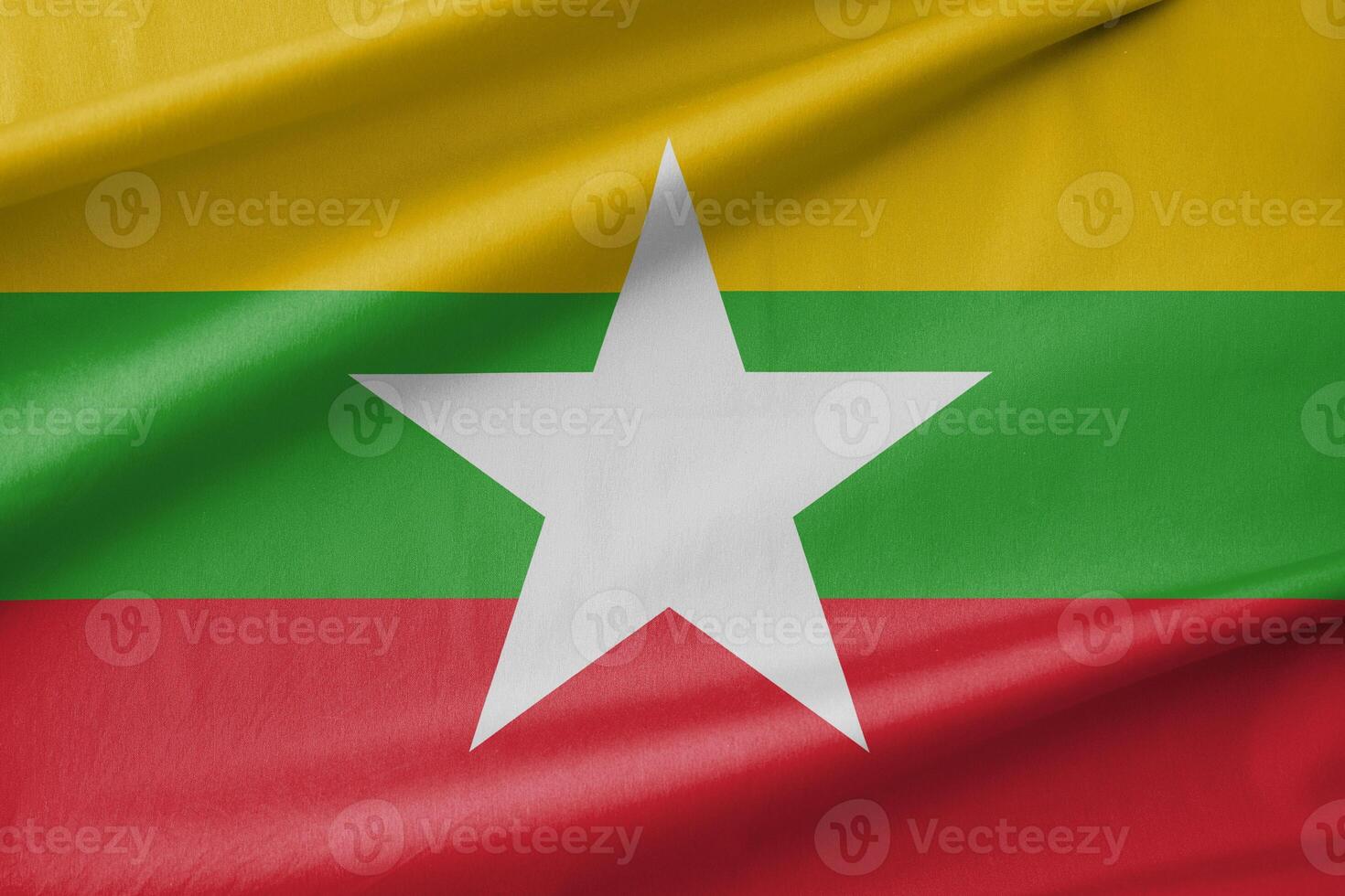 Myanmar National Flag Waving in the Wind photo