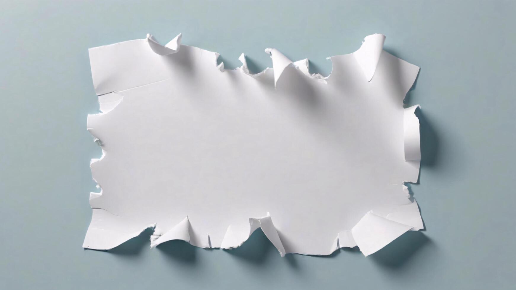 Torn White Paper on a Light Blue Background A Minimalist Abstract Image photo