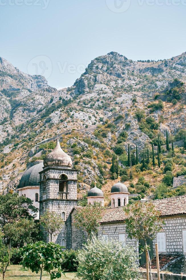 Ruins of St. Nicholas monastery with a tower near the Church of St. Nicholas. Kotor, Montenegro photo