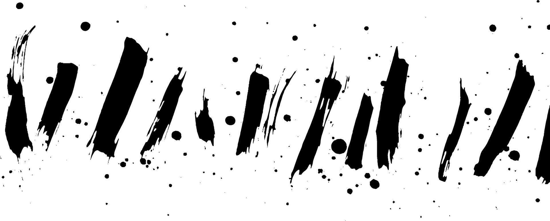 A collection of abstract black brush strokes and splatters on a white background, creating a dynamic and artistic pattern. vector