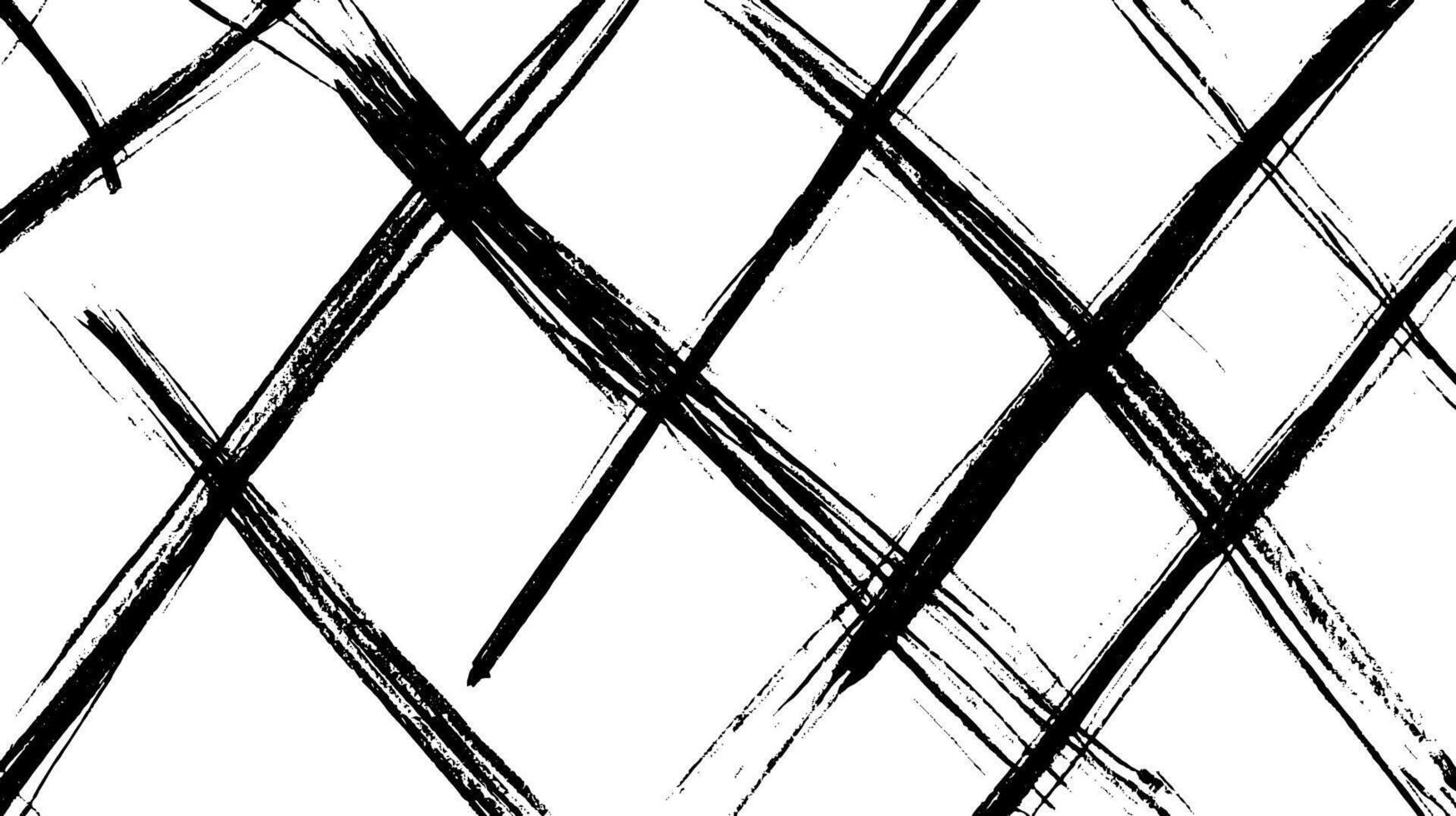 A black and white abstract pattern featuring bold, diagonal brush strokes crossing each other in a crisscross design, creating a dynamic and artistic texture. vector