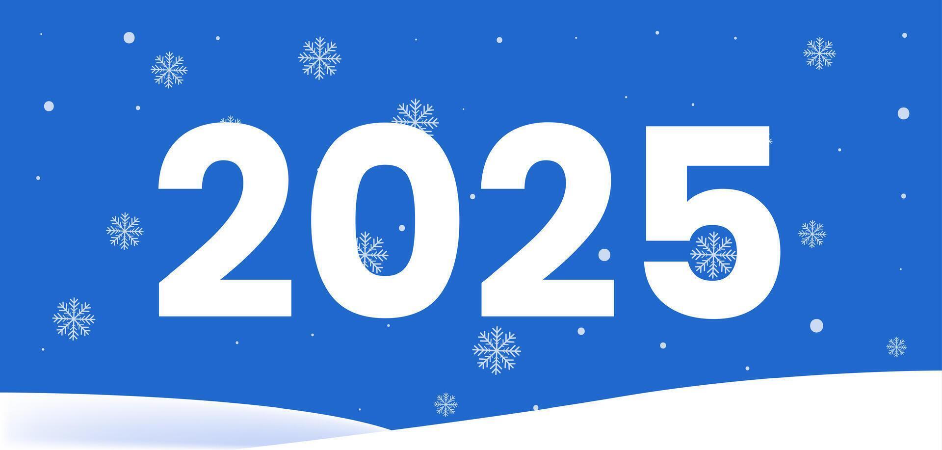 2025 Winter Christmas Banner Background. snowflake design featuring falling snow and snowdrifts on a paper abstract pattern. vector