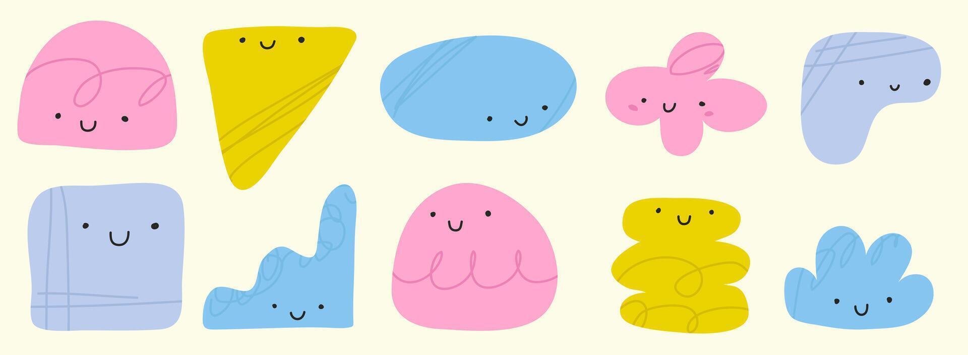 Abstract rounded shape with face as a cute doodle characters set. Funny icons. elements set vector