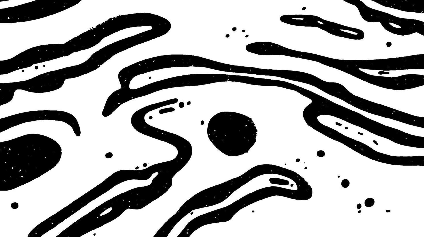 Abstract black and white illustration featuring fluid, wavy lines and circular shapes, creating a sense of movement and depth. vector