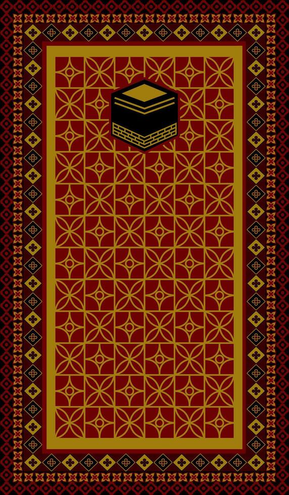 Red Muslim mat with Makkah vector