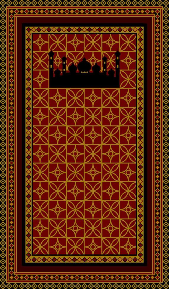 Red prayer mat with masjid on it vector