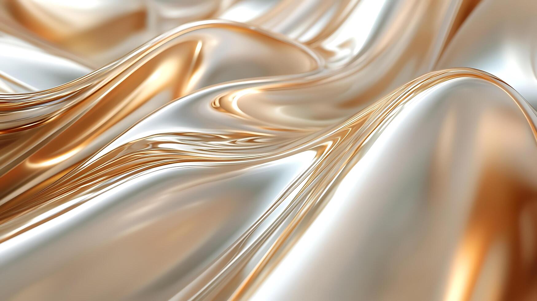 Abstract waves of light and shadow cascade across gold and silver metallic fabric creating a sense of fluid movement photo