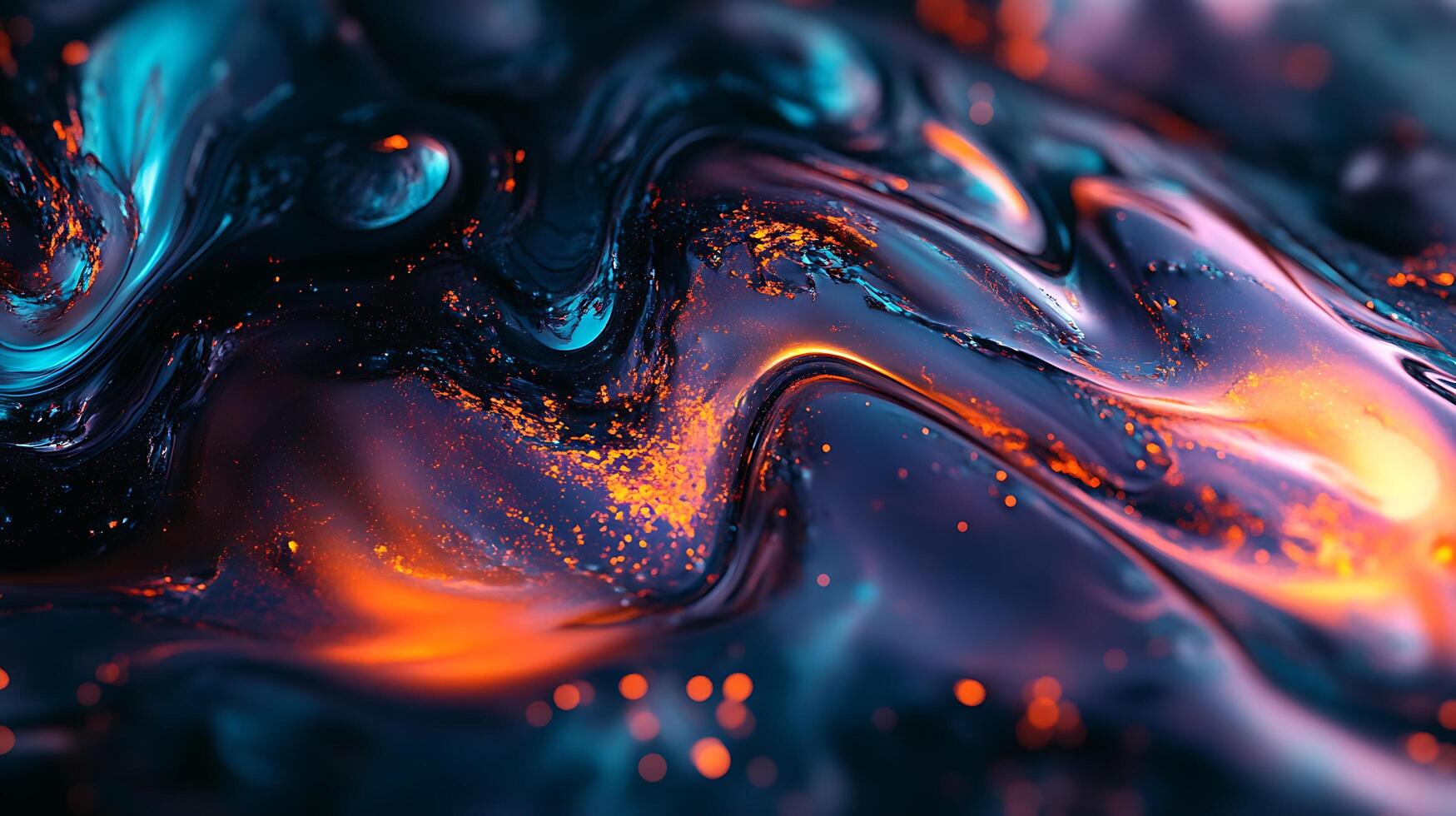 Dynamic abstract background featuring swirling dark textures accented with vibrant orange and cool blue highlights photo