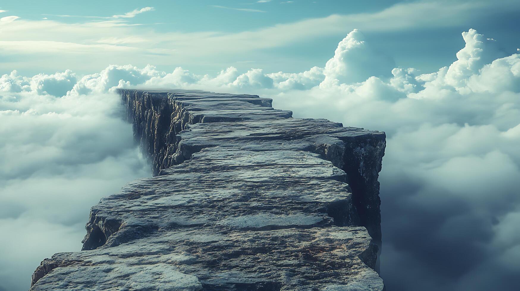 Stone pathway stretches out to meet the clouds leading towards the ethereal horizon The route is above the skies photo
