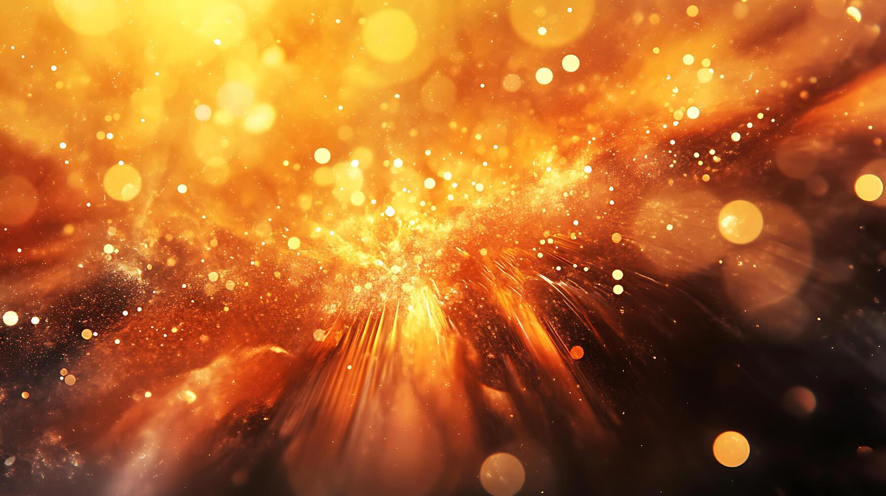 Abstract golden explosion with radiating light trails and luminous bokeh creating a magical and celestial effect photo