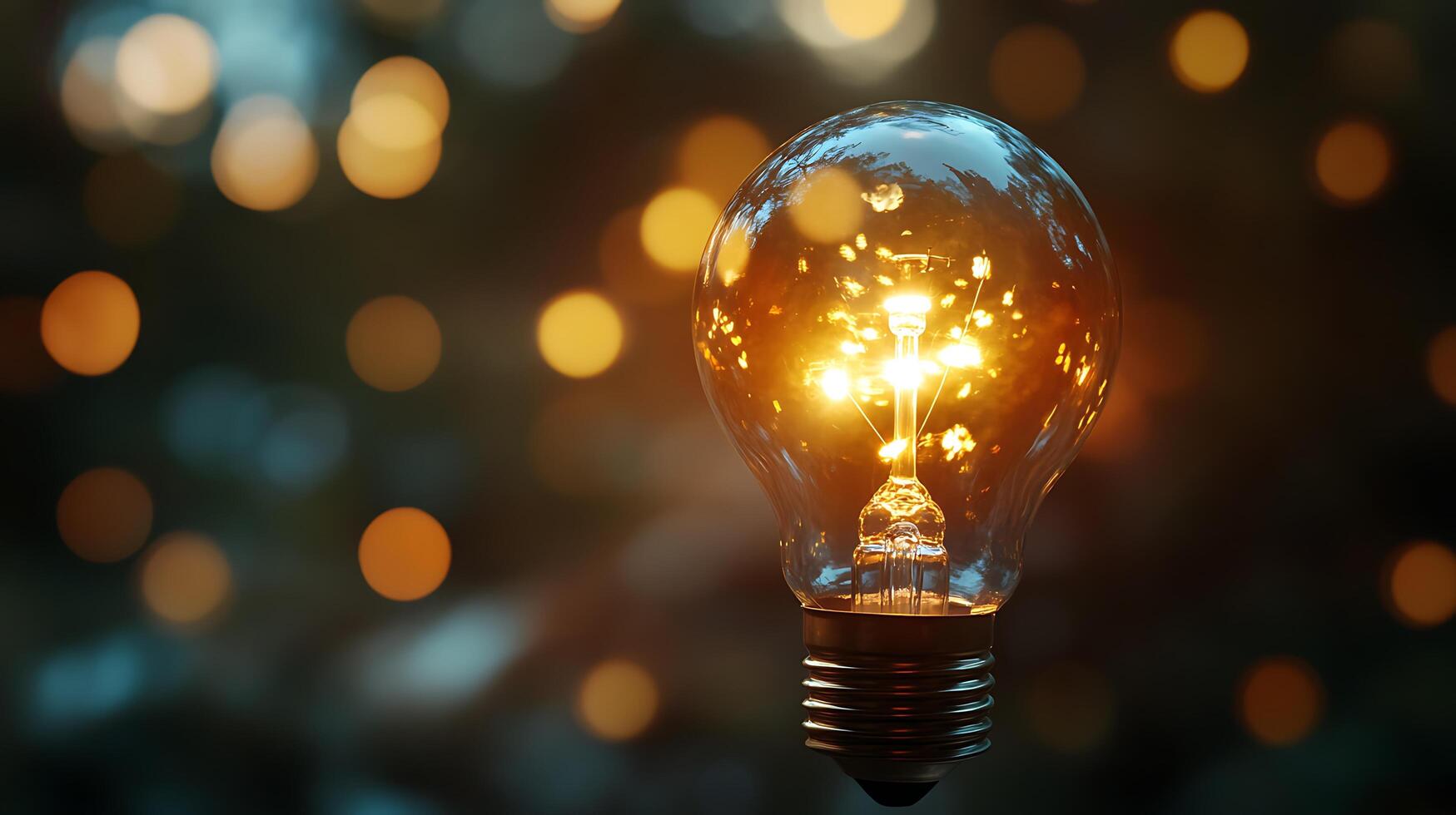 Illuminated lightbulb glows against a bokeh background symbolizing innovation and energy Warm hues and clear glass photo