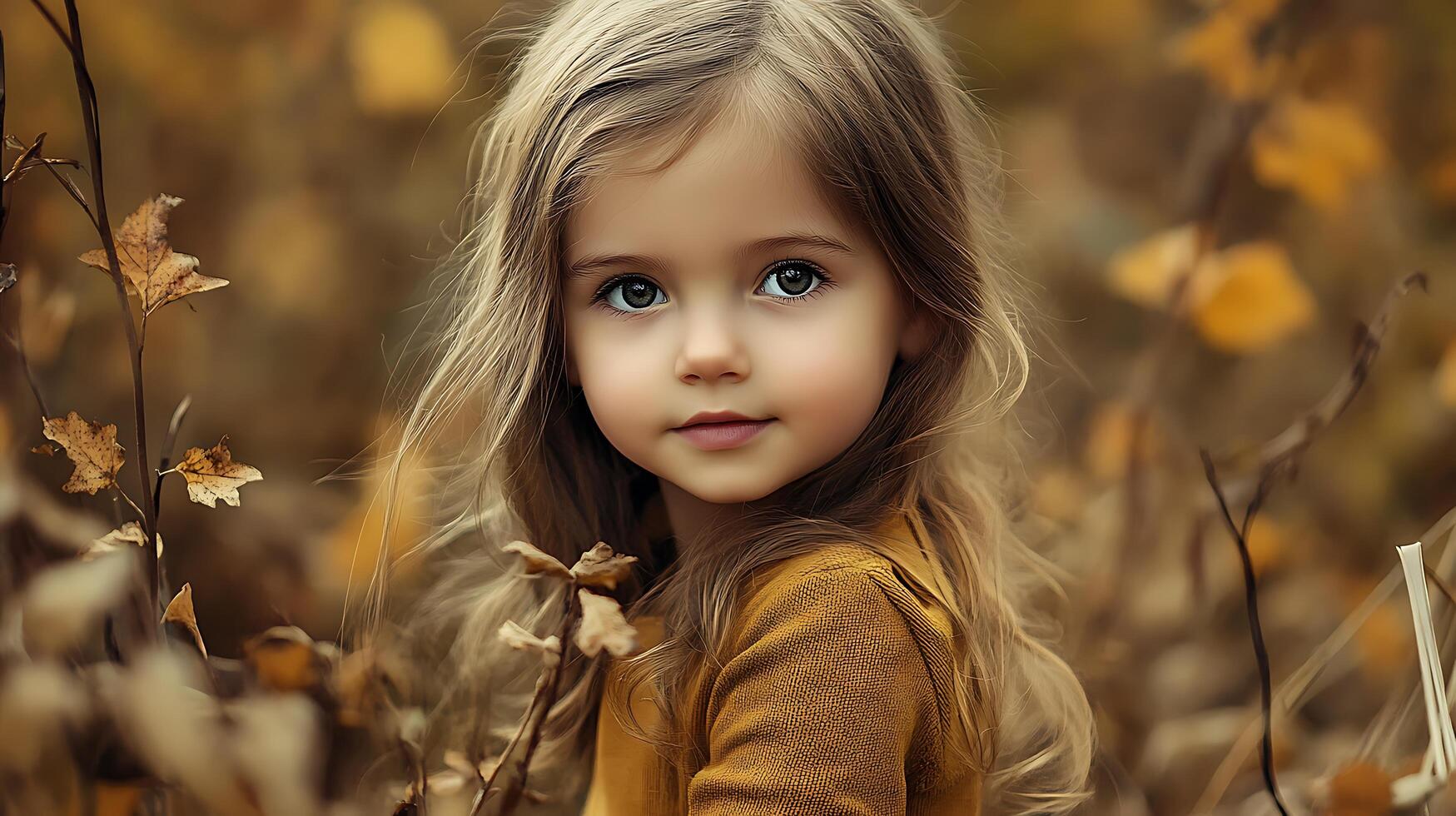 Adorable little girl surrounded by fallen leaves She looks like she is enjoying the crisp autumn air and cool weather photo