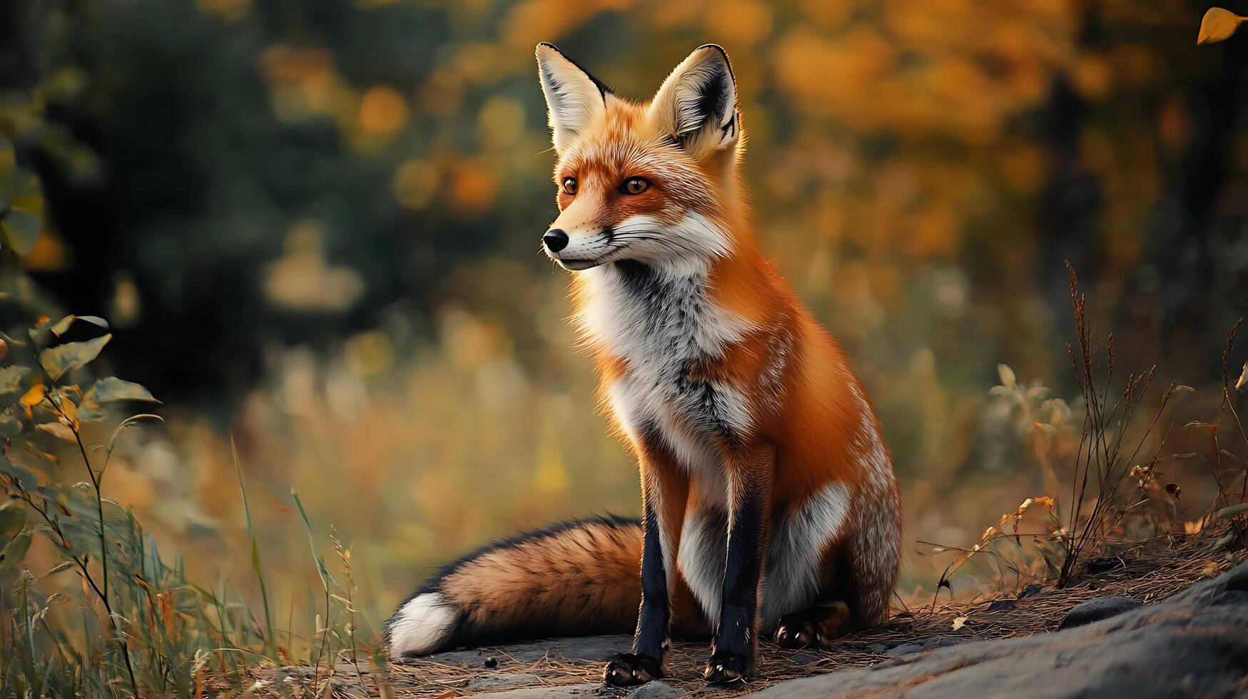 A red fox poses elegantly in a tranquil setting The creature seems wise as it observes its surroundings photo