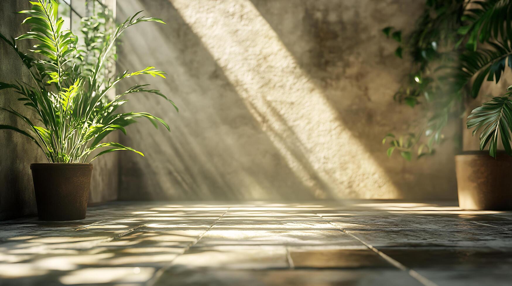 Sunlight streams into a room illuminating indoor plants and creating an atmosphere of natural serenity and tranquility photo