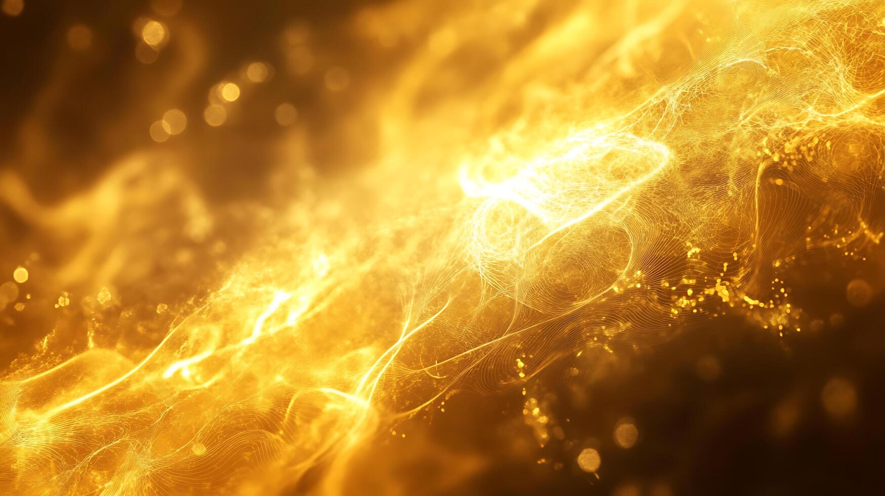 Abstract gold patterns with delicate swirls and bokeh create a dynamic luminous backdrop Fluidity of light and energy photo
