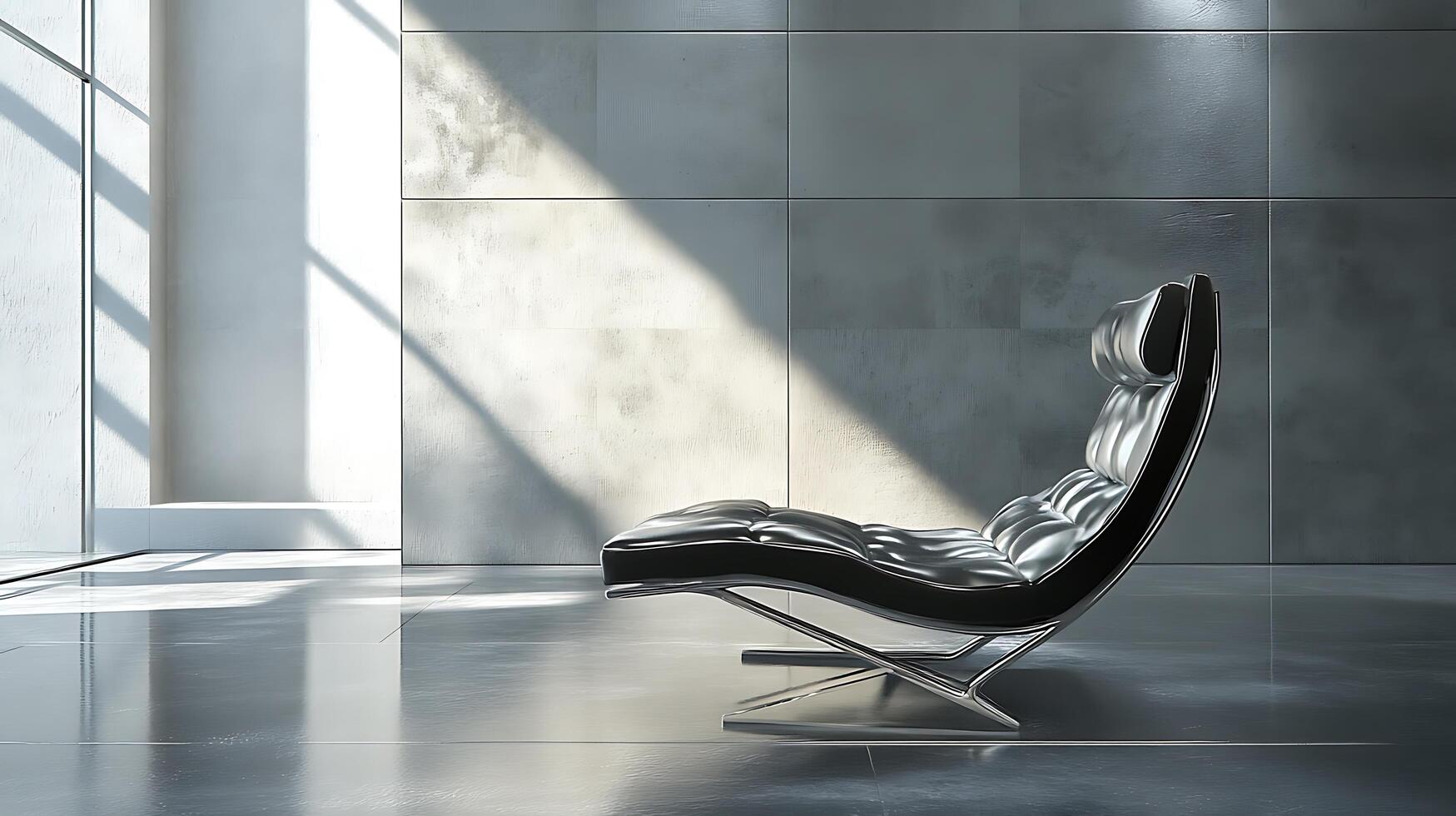 Sleek black chaise lounge in a bright modern space with sunlight streaming through tall windows creating a serene ambiance photo