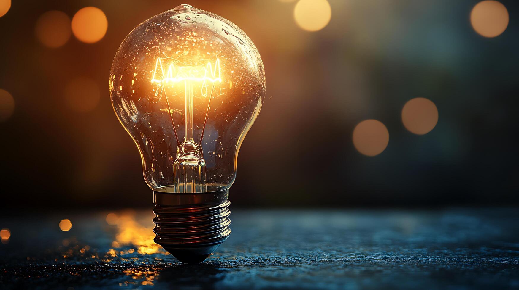 Illuminated Lightbulb Radiating with warm yellow glow against a muted backdrop the bulb epitomizes brilliance and creativity photo