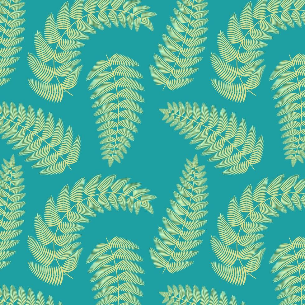 Blue pattern with green ferns,forest. Botanical background. vector