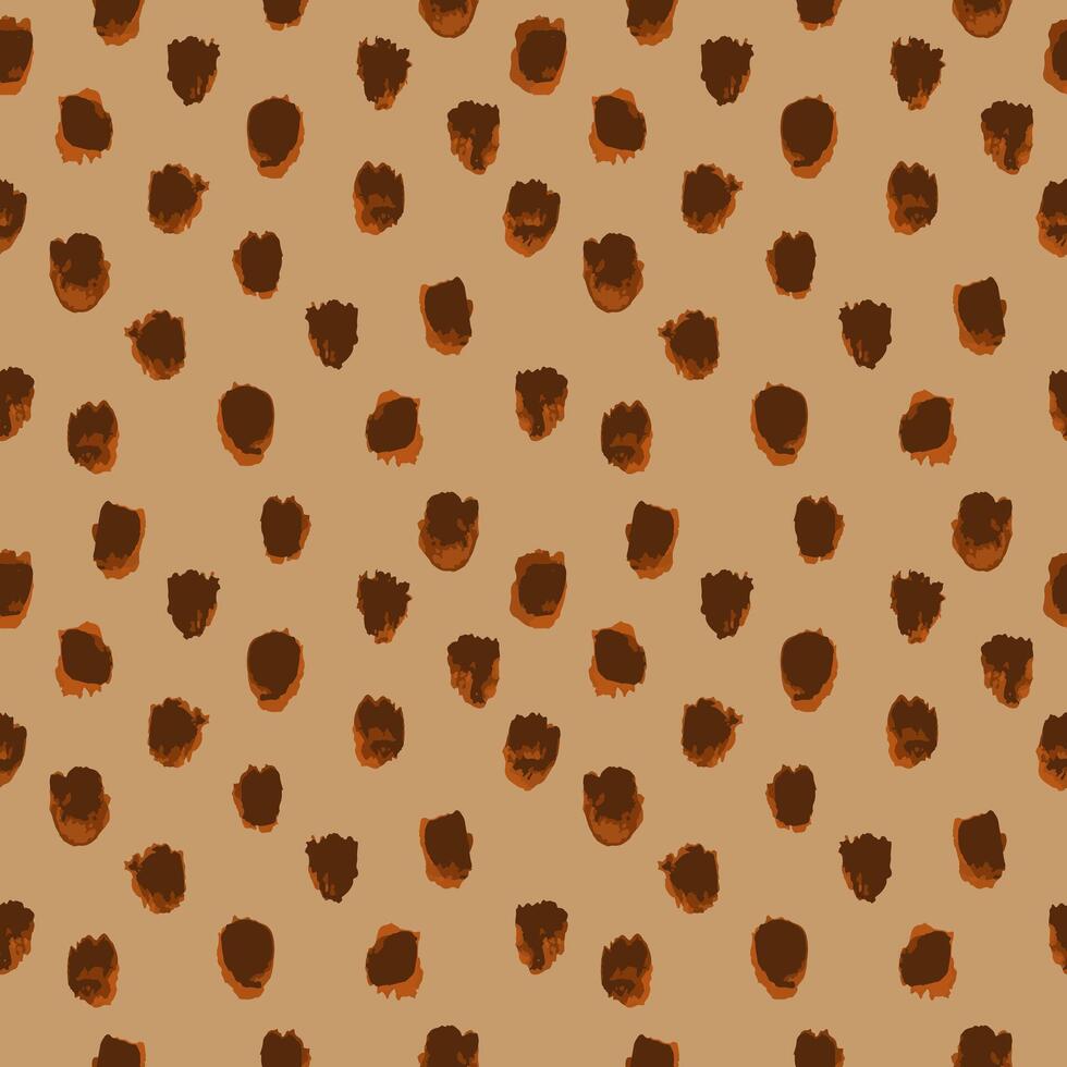 Watercolor brown and orange pattern depicting an animal skin with hand painted brown watercolor spots. vector