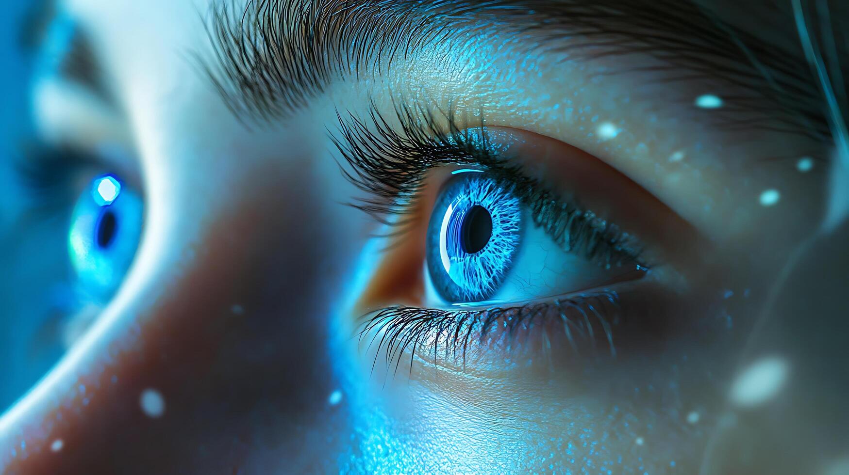 A striking close-up unveils piercing bright eyes reflecting depth and capturing the essence of visual perception photo