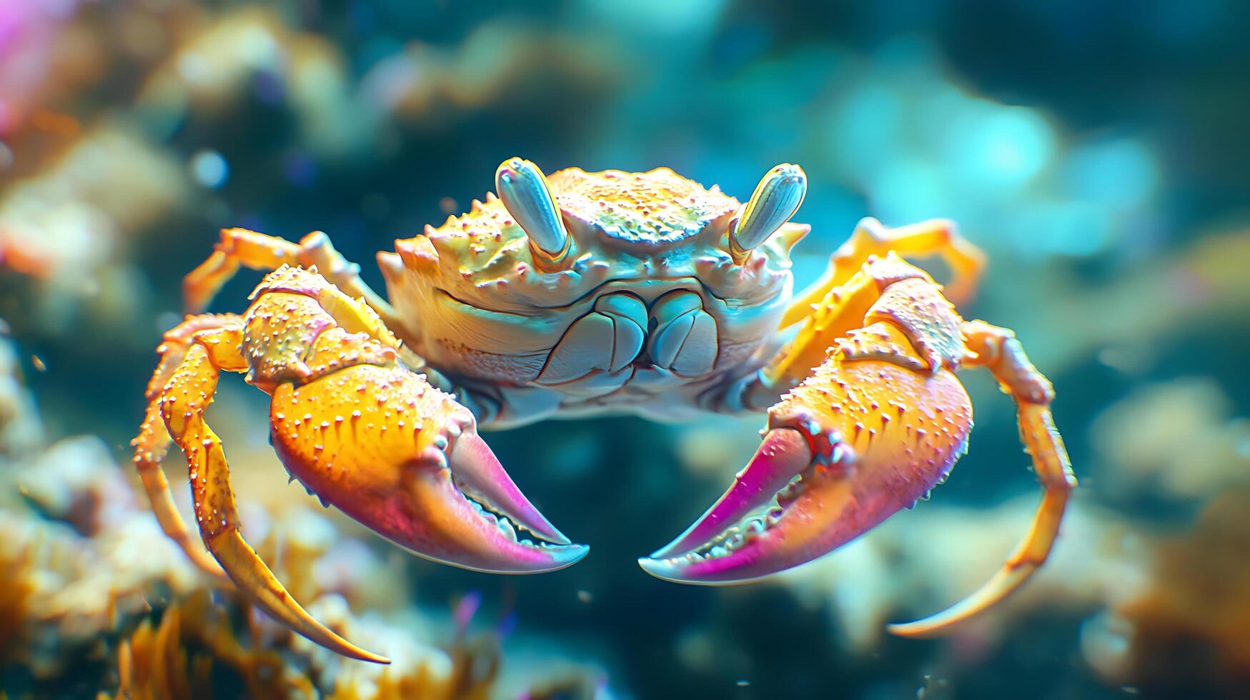 Vibrant crab with orange pincers and a turquoise background an aquatic marvel that captures the essence of the sea photo