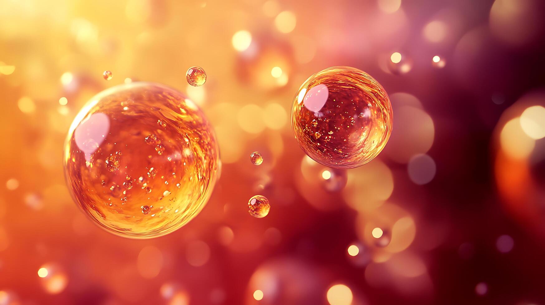 Floating golden orbs in a soft shimmering light creating a warm inviting and abstract visual experience photo