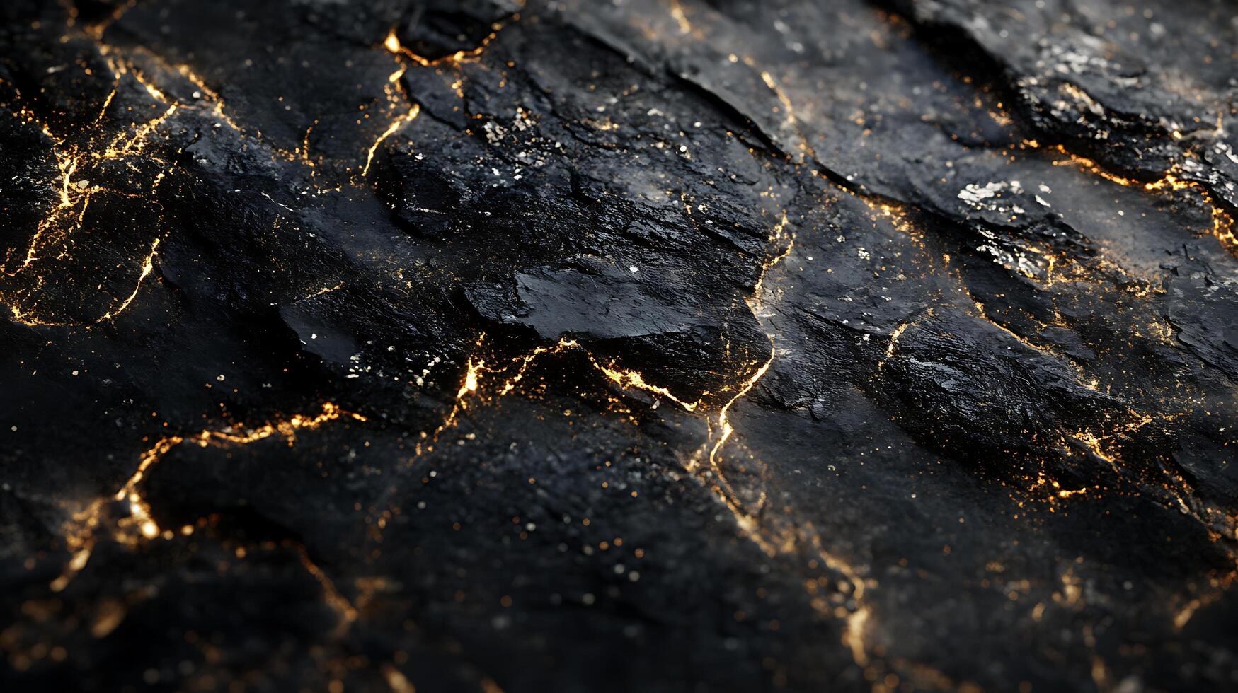 Dramatic black stone texture featuring glowing fissures Perfect for backgrounds with an element of geological power photo