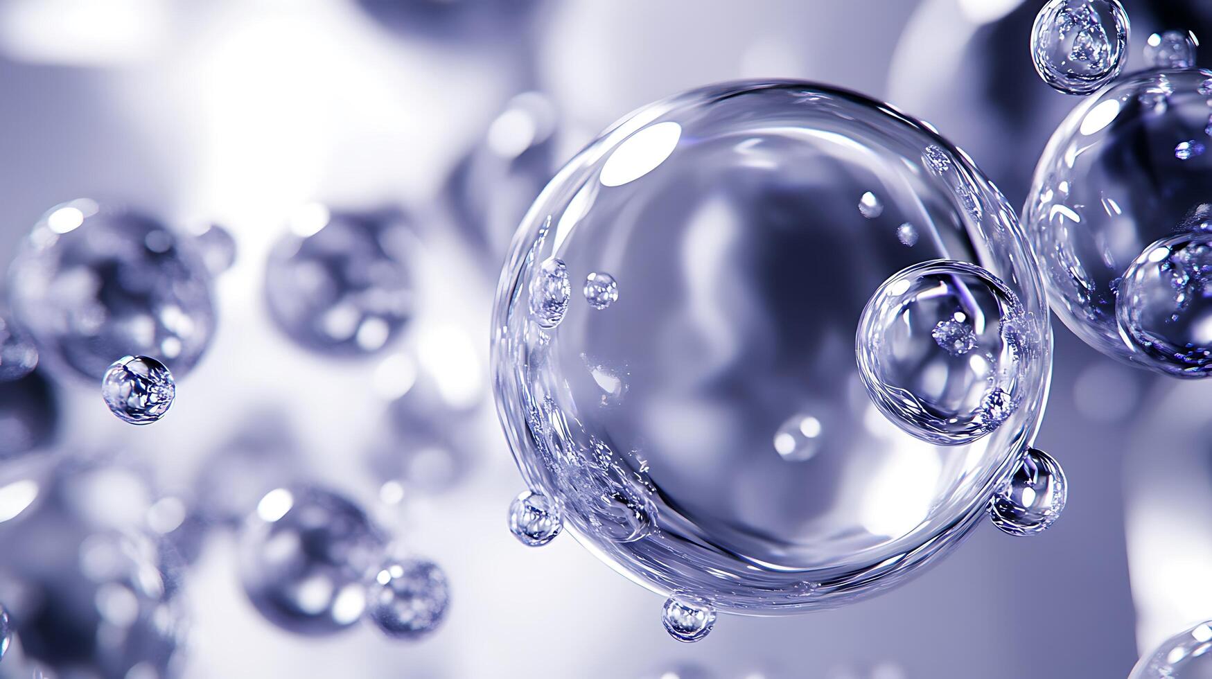 Macro image of transparent liquid spheres suspended in a bright environment showing detail and light refraction photo