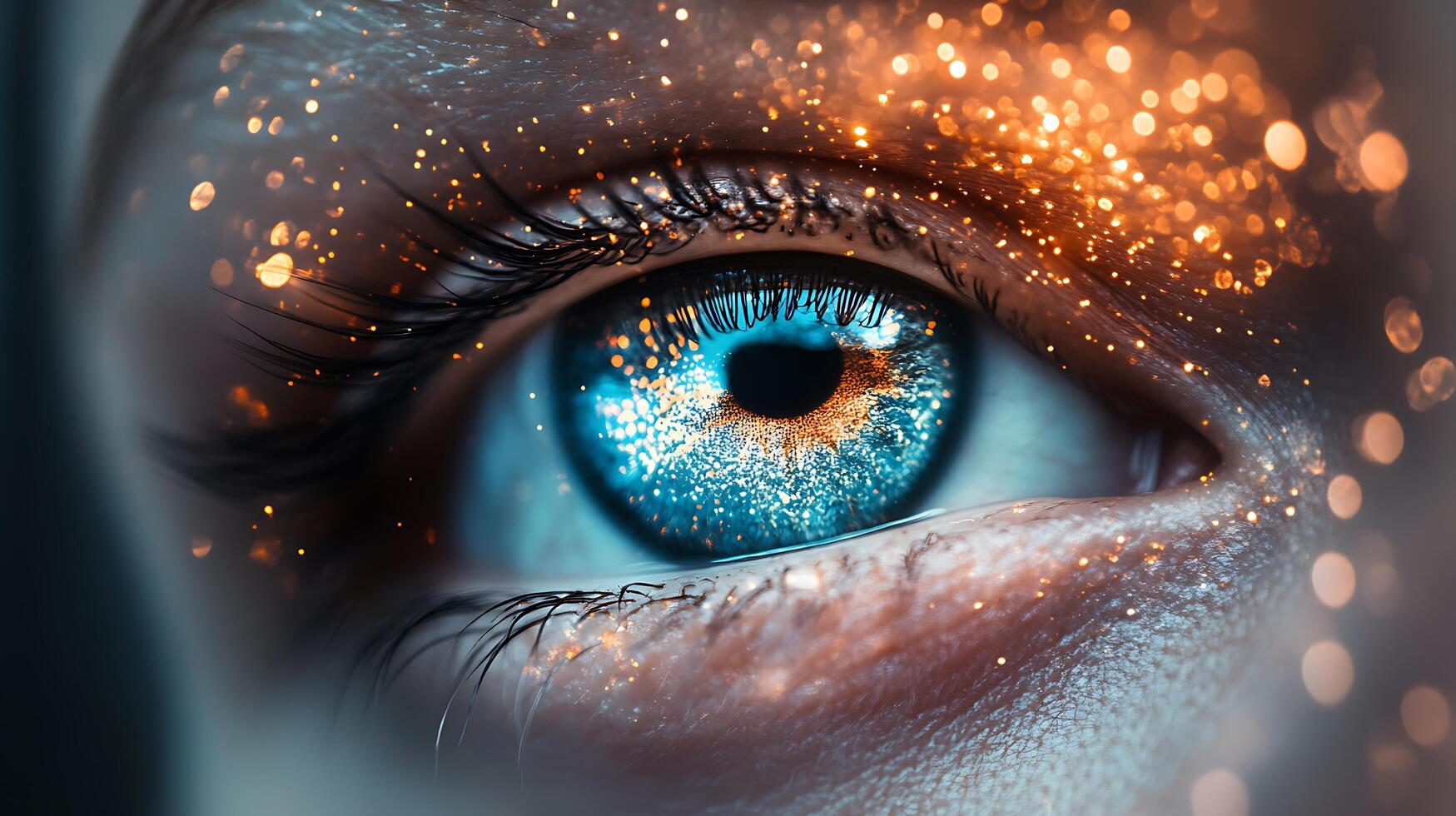Close-up of a captivating eye shimmering with golden specks and vibrant blue hues A mesmerizing display of light and color photo