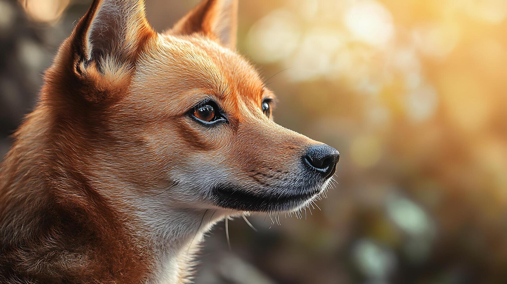 Close-up of a majestic alert dog with keen eyes and a shiny black nose basking in the soft sunlight outdoors photo
