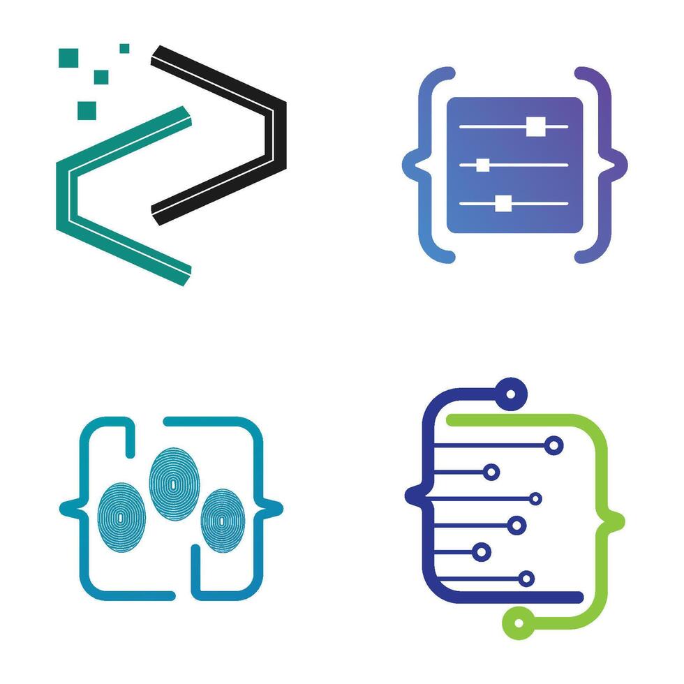 set Programming Code technology logo design vector