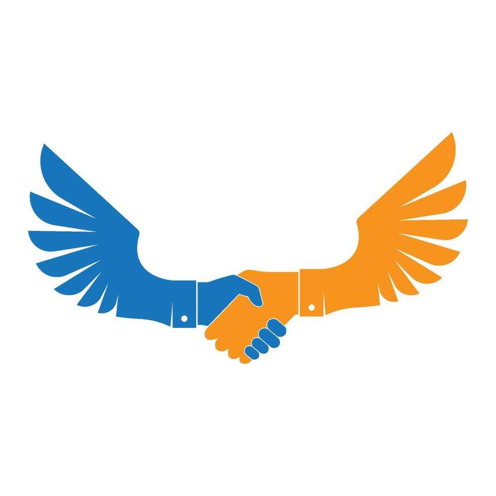 Hand Shake and Wing Logo illustration design vector