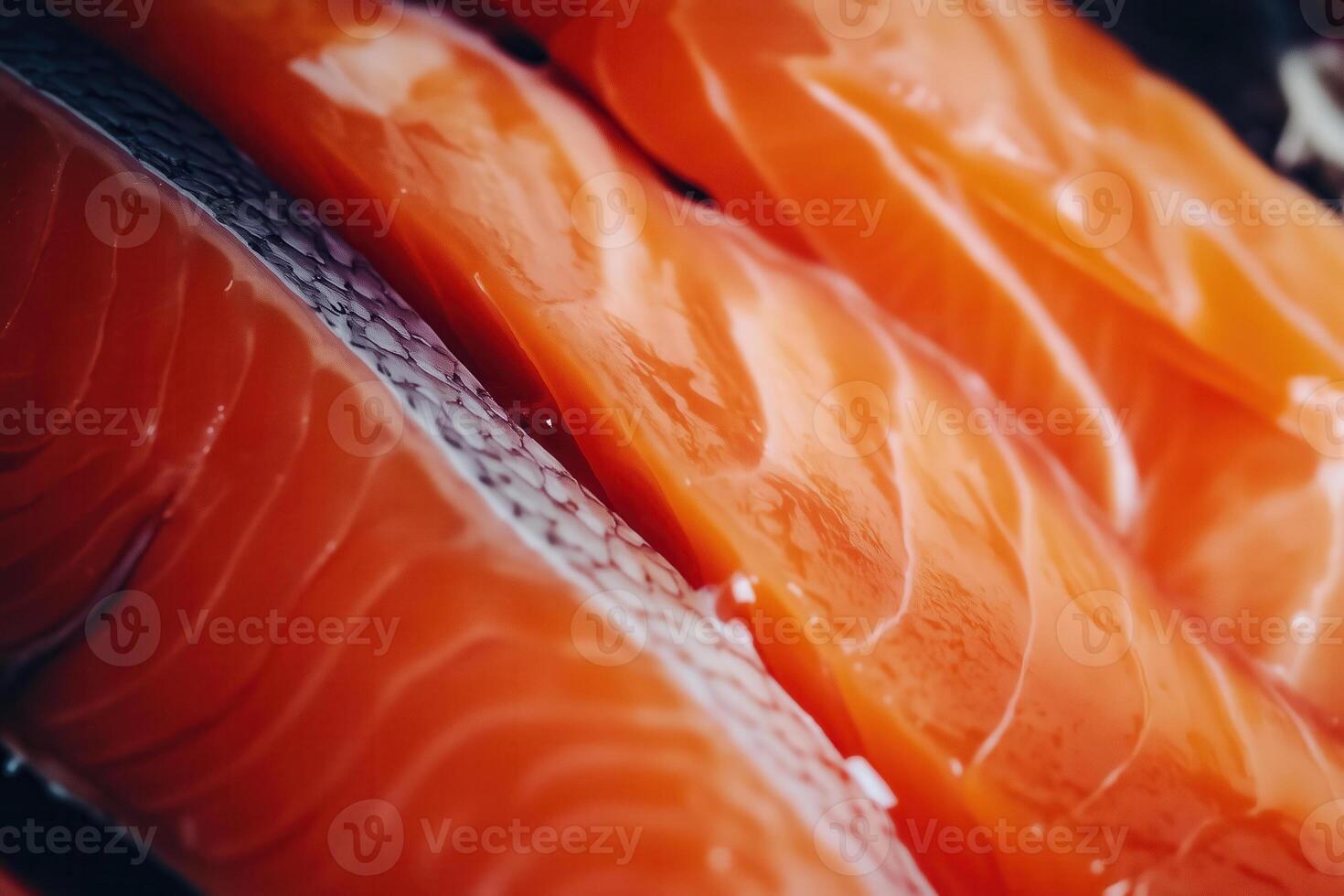 Vibrant orange salmon fillets display a fresh texture, ideal for healthy culinary creations. photo