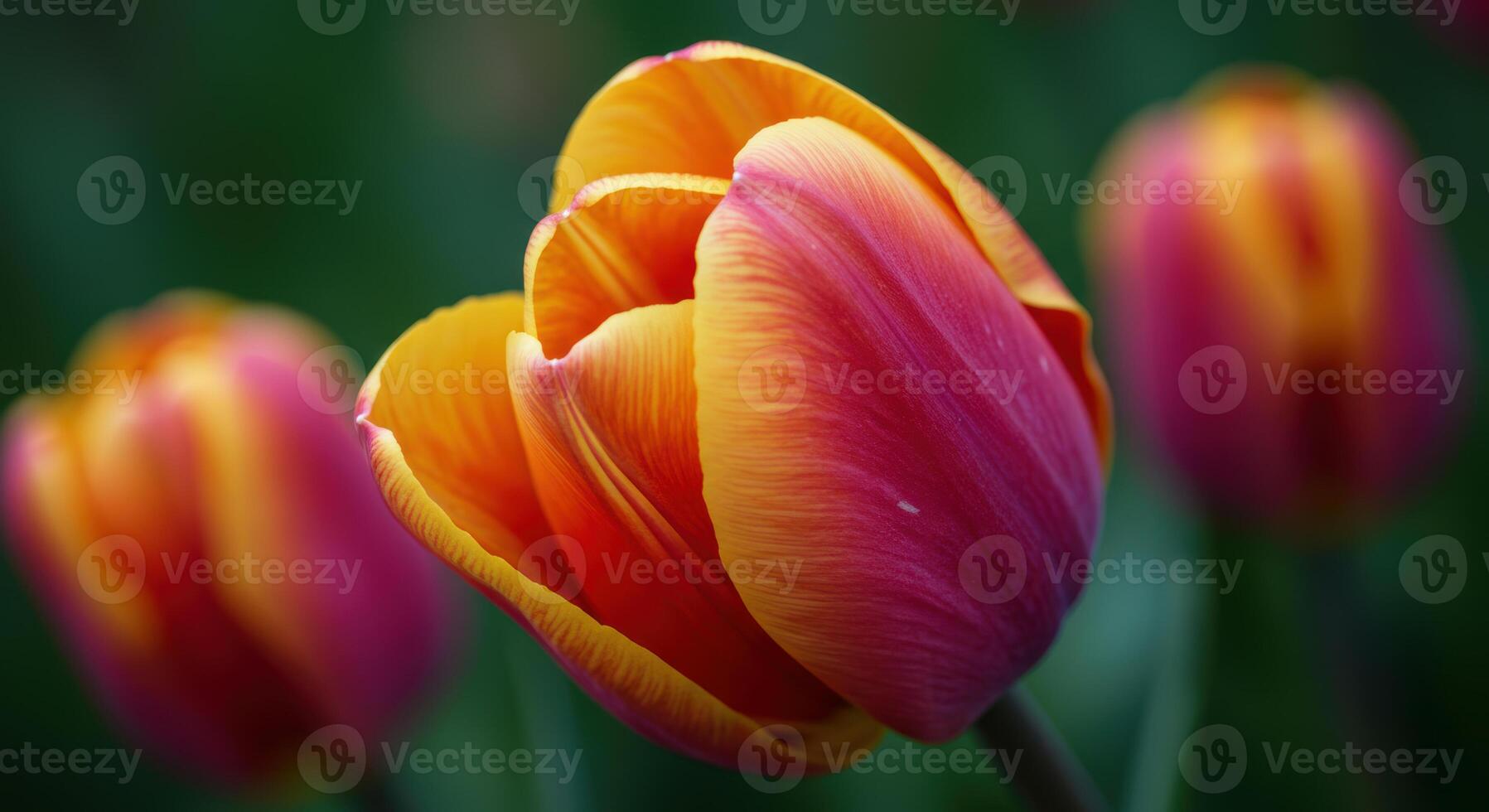 Close-up captures the vivid yellow and red hues of tulips in full bloom, signaling the arrival of spring. photo