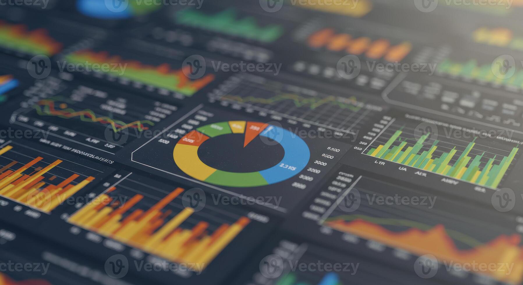 Dynamic data visualizations displaying business analytics, revealing key performance indicators and market trends. photo