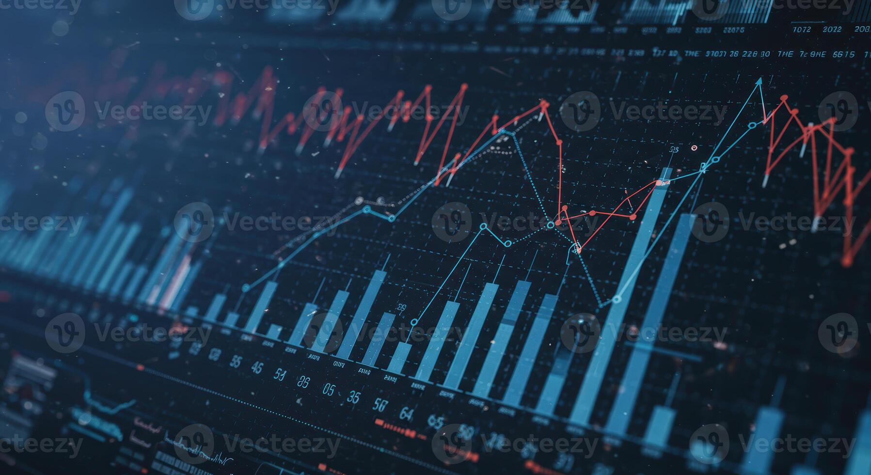 Financial data is displayed with an abstract stock market chart for investment analysis and economic trends. photo