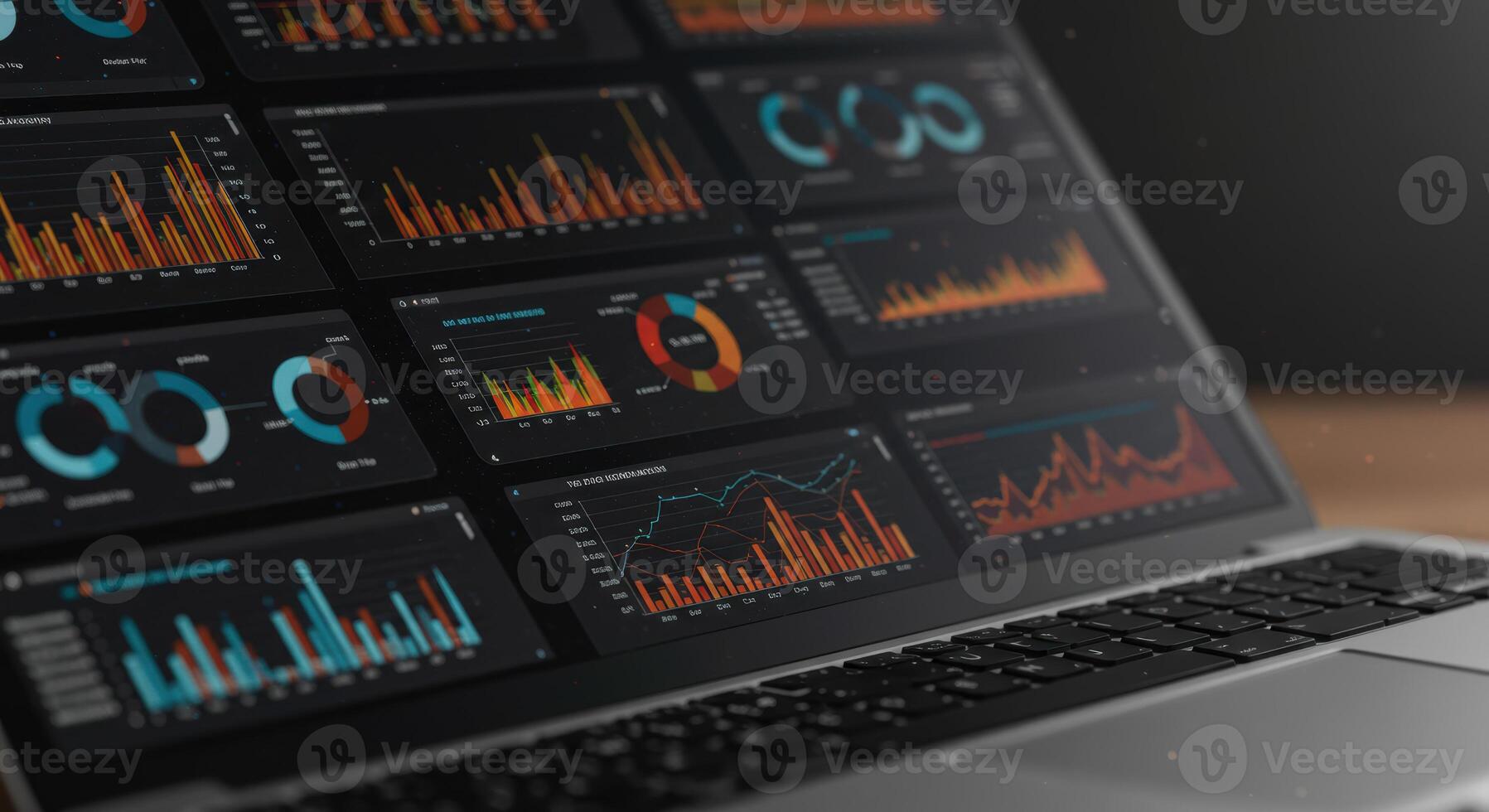 Close-up of a laptop screen showcasing data charts and graphs for business analytics, providing insights. photo