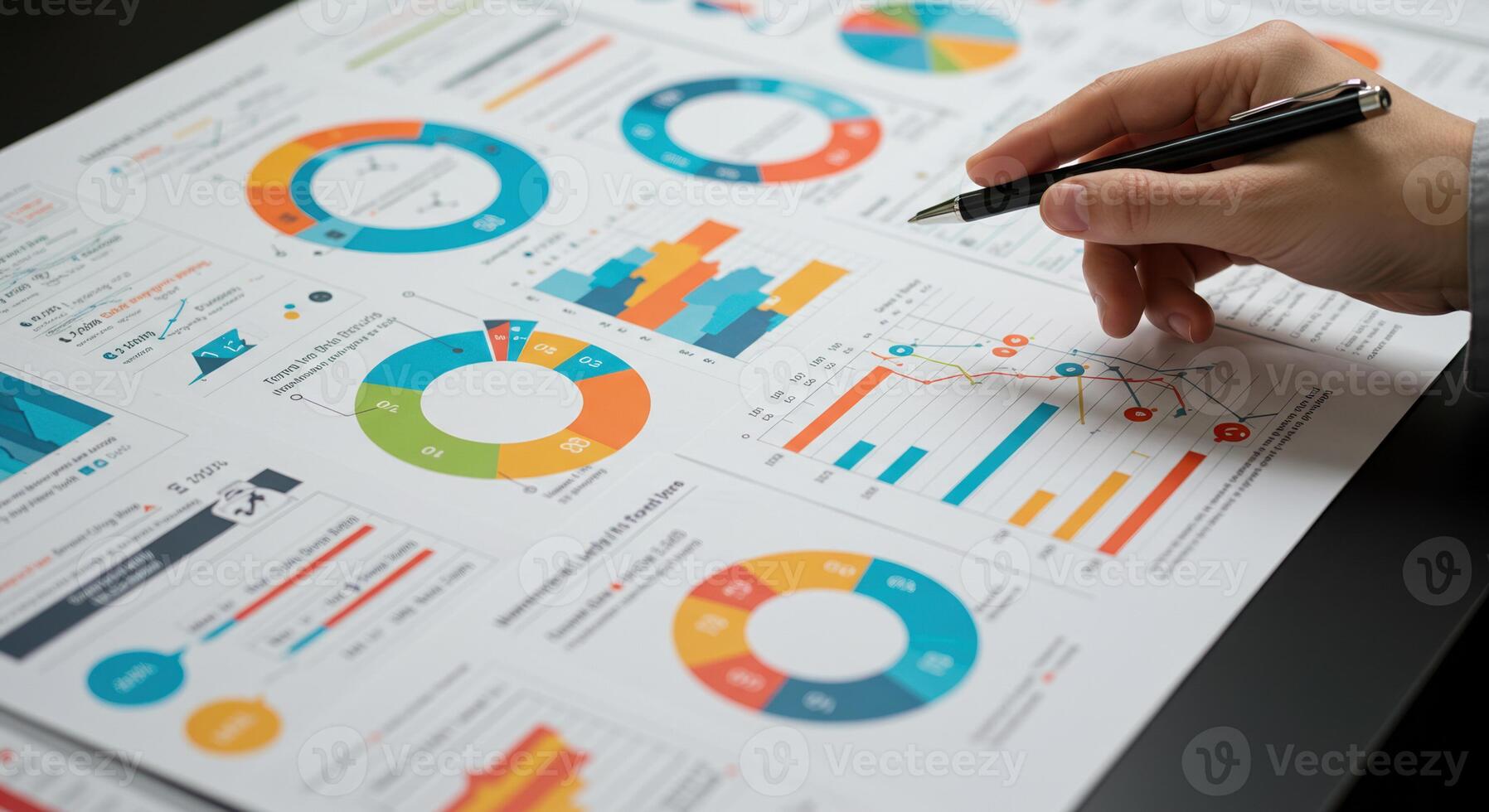 Analyzing financial data with colorful charts and graphs to strategize for business growth. photo