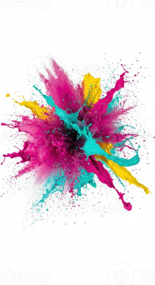 A dynamic burst of pink, teal, and yellow paint creates an exciting splash. photo