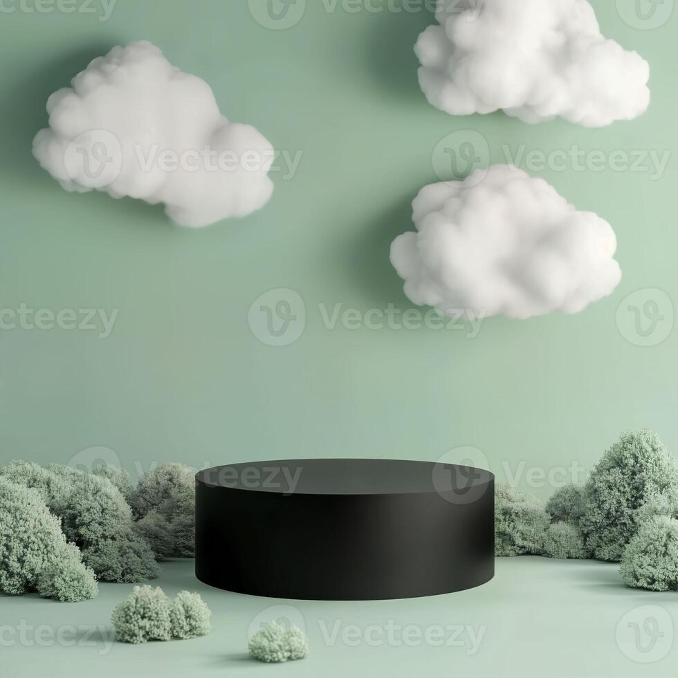 Minimalistic Display with Black Platform and Soft Green Background photo