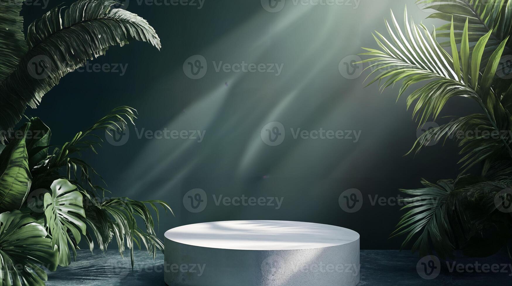 Serene Tropical Scene with Greenery and Round Platform photo