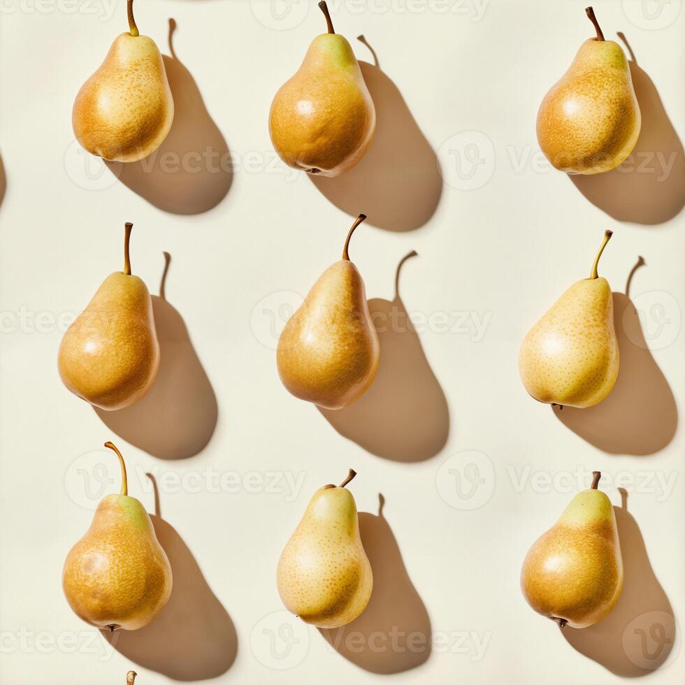 Arranged pears displaying vibrant colors and shadows photo