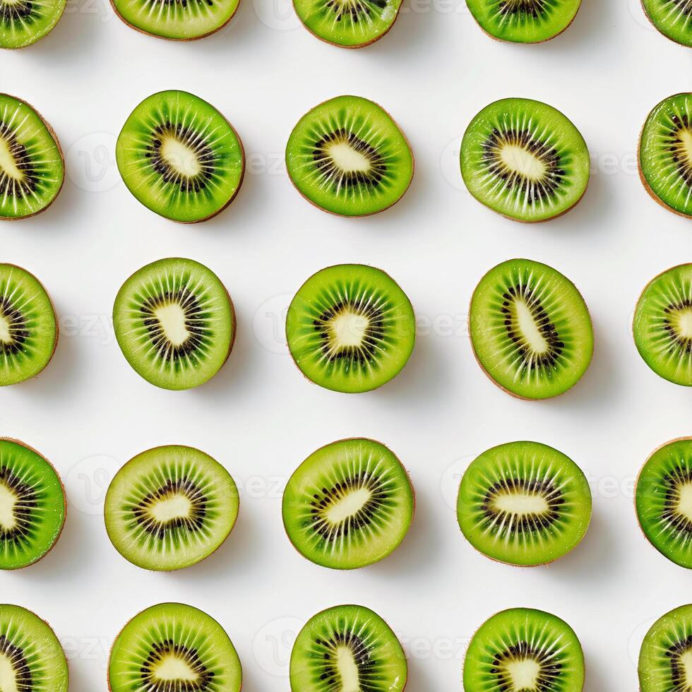 Sliced kiwi fruits arranged on a white background photo